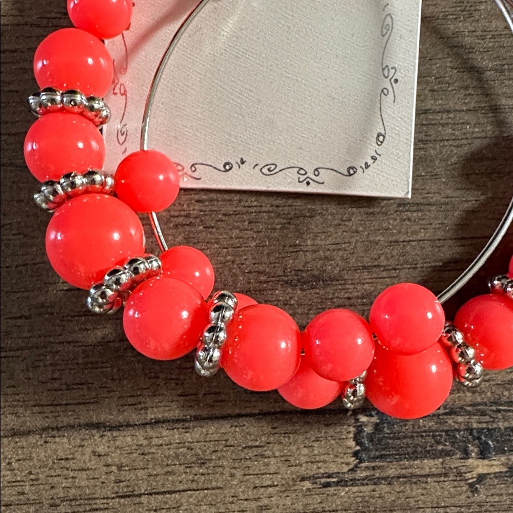 Fun Fashion Hoop Earrings w/Neon Orange n Silver Accents • NWT - Picture 2 of 2